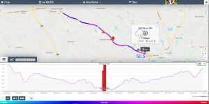 Detected Braking Points in an Out and Back time trial.
